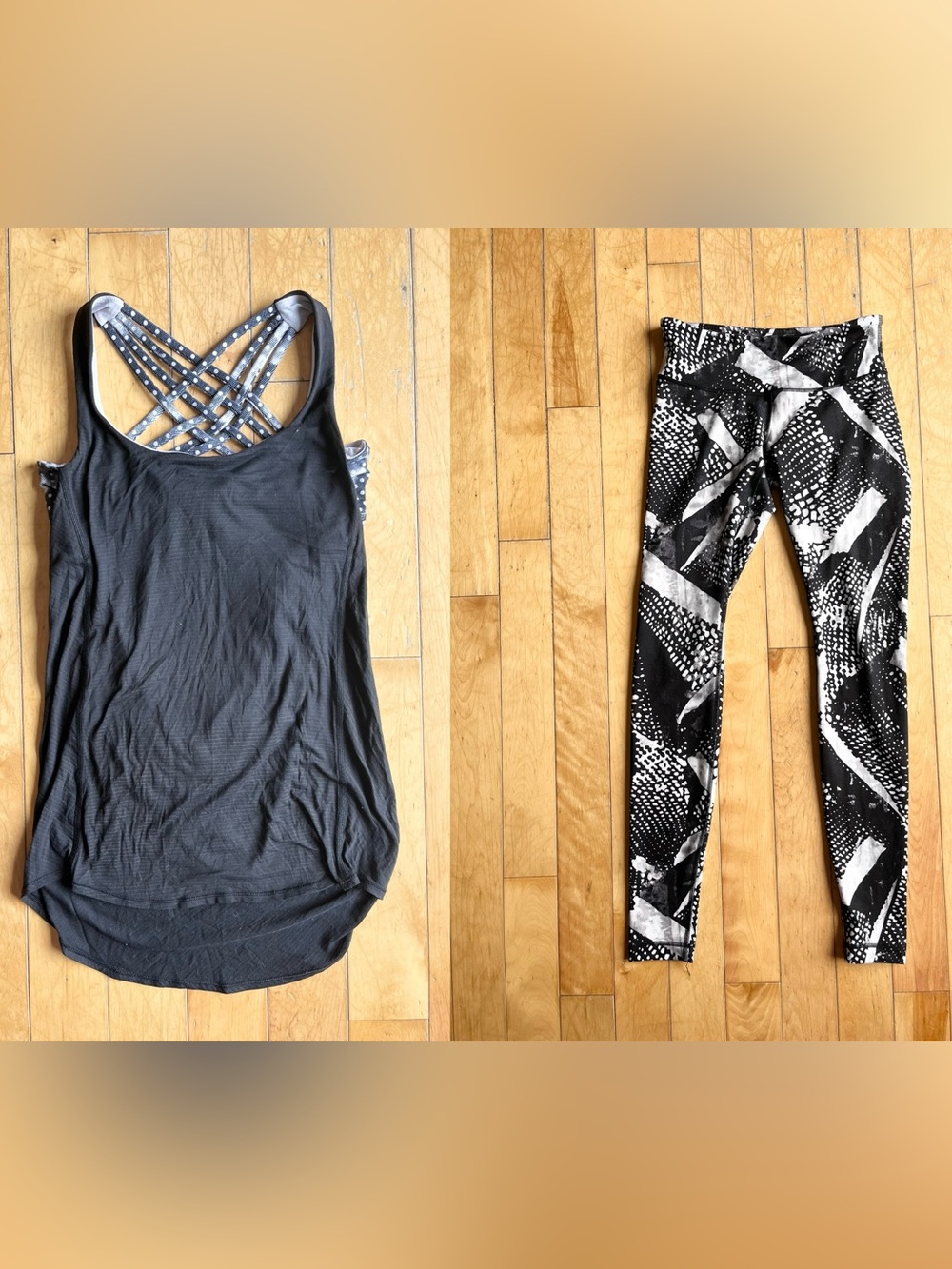 Lululemon Workout Set – Crisscross Back Tank & Printed Leggings Size 6